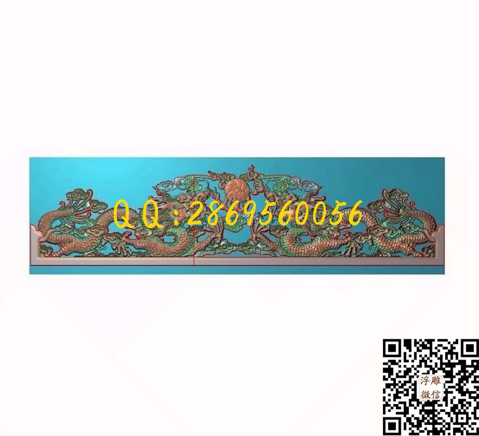 1240x300 双龙戏珠佛龛冒头_龙凤数控精雕图精雕图浮雕图